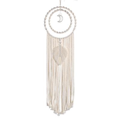 China Woven Macrame Wall Hanging Moon Bohemian Dream Catcher with Tassel Cream Macrame Tapestry Beige Bohemian Ornament for Bedroom Dorm Room for sale