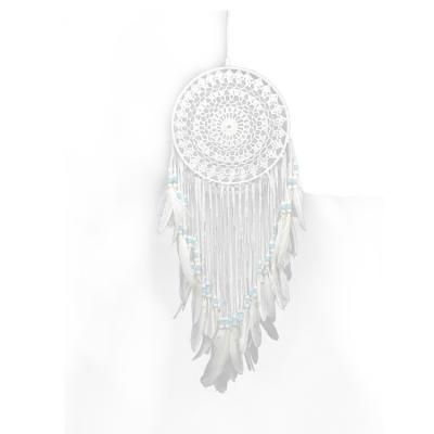 China Nordic Style Macrame Dreamcatcher Tapestry Bohemian Tassel with Blue Beads Wrap Chimes Feathers Dreamcatcher Christmas Hanging Decoration for sale