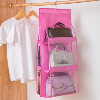 China Morden Luxury Detachable Handbag Purse Hanging Organizer for Closet, Dust Proof Handbags Storage Rack for Wardrobe with 6 Clear Pockets for sale