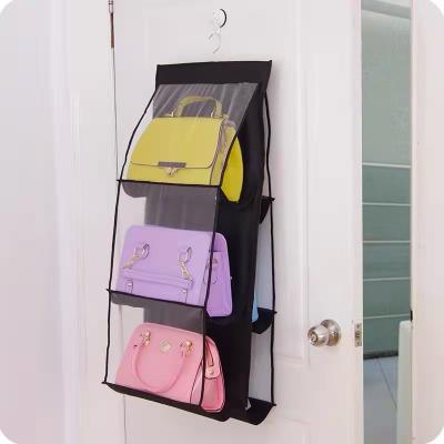 China Morden Luxury 6 Pockets Large Hanging Handbags Organizer Storage Bags For Wardrobe Closet, Dust Proof Clips Over The Door Storage Rack Bags for sale