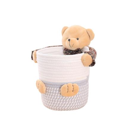 China Catoon Eclectic Stackable Bear Woven Storage Baskets Organizer Natural Cotton Rope Desktop Storage Baskets for Arts Opens Snack for sale