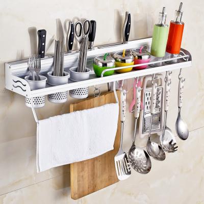 China Craftsman Space Aluminum Wall Mounted Spice Free Dishcloth Knife Kitchen Storage Rack Punch Storage Shelf Hanging Rack for sale