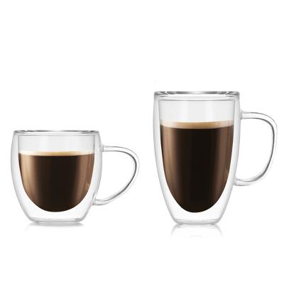 China Sustainable Clear Borosilicate Glass Mug Insulated Double Wall Glass Coffee Mug for sale