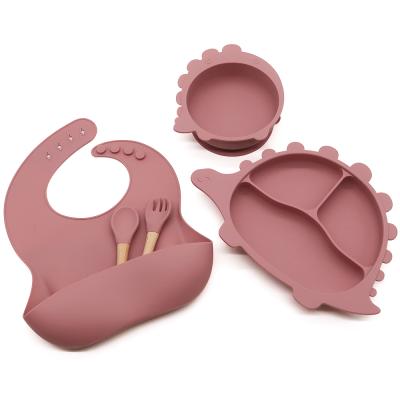 중국 Children's Silicone Baby Suction Bowl Kids Dining Food Feeding Dish and Divided Bibs Wooden Baby Silicone Fork Spoon Bowls 판매용