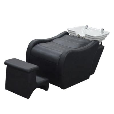 China Black And White Modern Modern Shampoo Chair Shampoo Chair And Sink Shampoo Bed With Footstool for sale