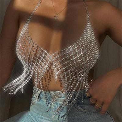 China Exquisite Luxury Neo-Gothic Mesh Tassel Sling Shiny Chest Chain Jewelry Female Body Chain Sexy Body Chain for sale