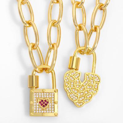 China CLASSIC 18k gold plated high quality zircon heart lock pendant necklace jewelry valentines day lock necklace for sale