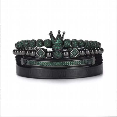 China Cute Men's Bracelet Micro-inlaid Green Crown Diamond Ball Polygonal Braided Bracelet Roman Lettering Zircon Bracelet for sale