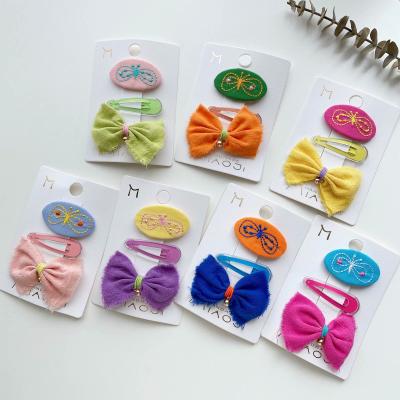 China Sweetly 3PCs/lot Wholesale Ready To Ship Kids Hair Accessories Baby Bow Knot Hair Clip Set For Girls Ribbon Hairpins for sale