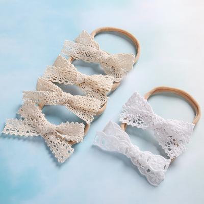 China Super Cute Soft Non-marking Soft Headband Baby Lace Bow Baby Girls Kids Girls Nylon Elastic Headwear for sale