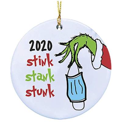 China Fine Twinkle Stink 2pc 2020 Reeked Ceramic Circle Grinch Hand Christmas Decoration Ornament Gift For Family Christmas Tree Decorating Creative Gift for sale