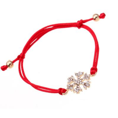 China Merry Christmas Cute Lucky Snowflake Charm Bracelet for Women Men Kids Lovers Gift Voucher String Wish Bracelets Simple Red Jewelry for sale