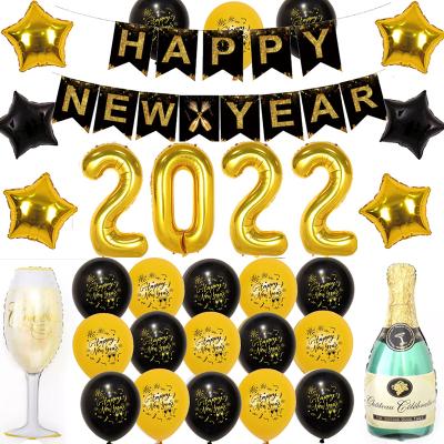 China Happy New Year Balloon 32inch 2022 Foil Balloon Banner Latex Balloon Decoration Set New Year Eve Party Supplies for sale