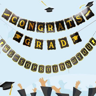 China Graduation Party Supplies Black Gold Congratulations Graduate Graduation Banner Graduation Decoration 2021 Party Supplies Favor for sale