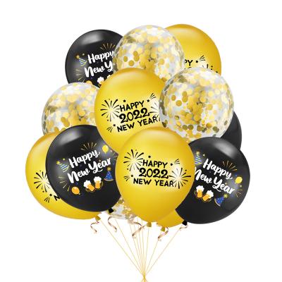 China Black Happy New Year 2022 Balloon 15pcs 12inch Gold Latex Confetti Balloon Happy New Year Set New Year Eve Party Decoration for sale