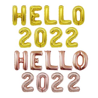 China 2022 Foil Balloon Set Happy New Year Balloon 16inch Gold Hello New Year's Eve Party Supplies for sale