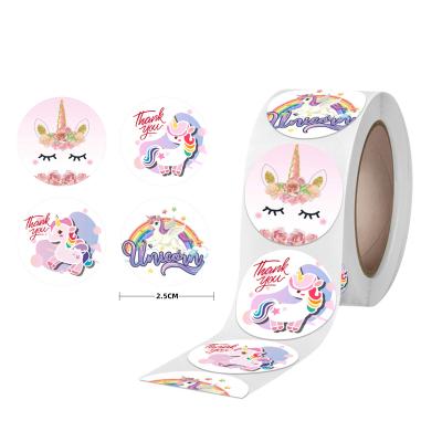 China Custom Sticker Inventory Printed Unicorn Thank You Sticker Labels Adhesive Sticker Roll For Craft Gift Wrapping Advertising for sale