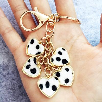 China Wholesale Zinc Alloy Metal Heart Shape Fur Leopard Print Decoration Designer Key Chain for sale