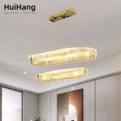 China Modern HUIHANG Customized Luxury Crystal Material High Brightness Living Restaurant 36w Oval 42w 48w 62w 72w 82w 110w Led Pendant Lamp for sale