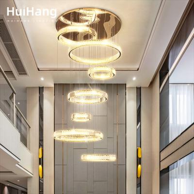 China HUIHANG Large Villa Modern Luxury Custom Crystal Chandelier Multiple Circles High Shine Modern Led Pendant Lights for sale