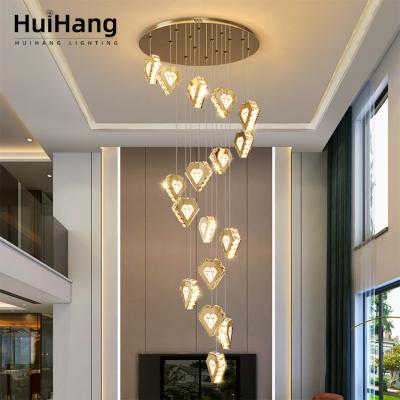 China Modern Custom Gold Spiral Hanging Chandelier HUIHANG Design Leaded Crystals Living Room Villa Luxury Pendant Light Chandeliers for sale