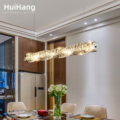 China Crystal High Bright Thread Finish Modern HUIHANG New Design Long Home Light Fixtures 48w 60w 72w 90w Led Pendant Light for sale