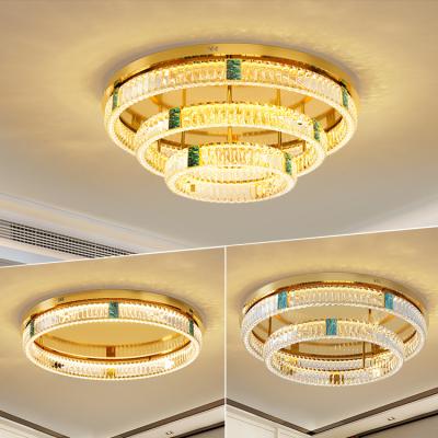 China OEM HUIHANG Luxury Round Living Room Restaurant Hotel Round Exterior Mounted Modern Gold Crystal Led Ceiling Light for sale