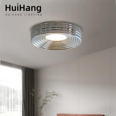 China Hot sale HUIHANG style iron body industrial style outdoor mounted glass lampshade bedroom living room led ceiling light for sale