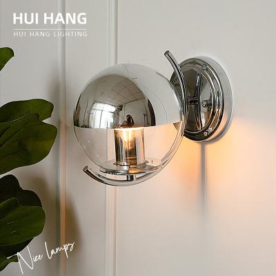 China HUIHANG modern indoor bedroom hallway wall lamp hotel simple iron body glass shade interior led wall light E27 for sale