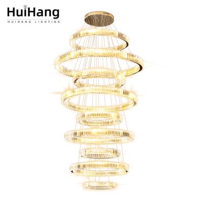 China Indoor Villa Ring Crystal Led Chandelier Lamp Luxury Modern Style Decoration Hotel Lobby Staircase Lamp from HUIHANG for sale