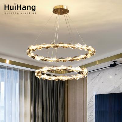 China HUIHANG China Modern Luxury Indoor Crystal Pendent Lamps Design Chandelier Lights Gold Led Chandelier For Home Living Room for sale