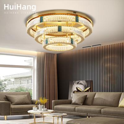 China HUIHANG Surface Mounted High Quality Gold Customized Crystal Ceiling Lamp For Hotel Living Room Round Led Crystal Ceiling Lamps for sale