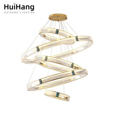 China HUIHANG custom project new product hotel lobby villa modern living room decoration large led Crystal Pendant Light Chandelier for sale