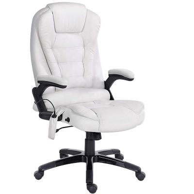 China 2022 Factory Wholesale White Leather Adjustable Swivel Computer Office Chair Massage (Height) High Back Office Chairs With Flip Up Arms for sale