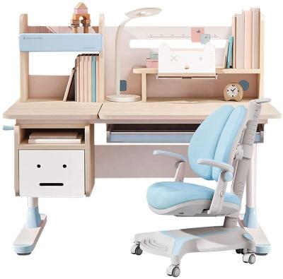 China Eco-Friendly Height Adjustable Wood Height Adjustable Children Writing Desk Table Children Study Chair Kids Child Study Solid Wood Desk for sale