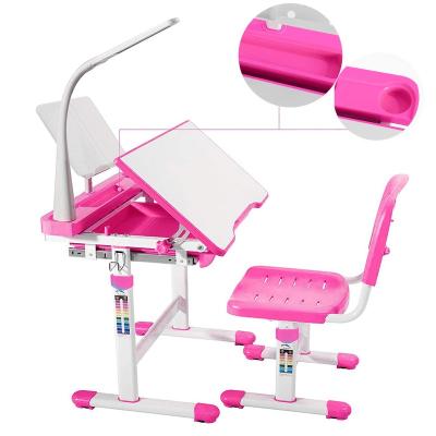 China Modern Height Adjustable Pink Kids Study Table And Chair Set Kids Desk With Lamp Tilted School Desk Student Ample Storage Drawer for sale