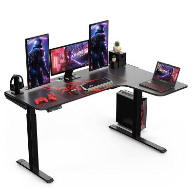 China (Size)L Shape Adjustable Motor Electric Double Height Adjustable Standing Desk Sit To Stand Home Office Corner Computer Rise Game Table for sale