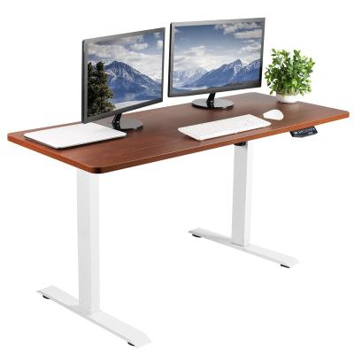 China Powerful Electric Motor Adjustable Height Adjustable Stand Up Desk Table Solid One-Piece Top Black Brown Framed Standing Workstation for sale