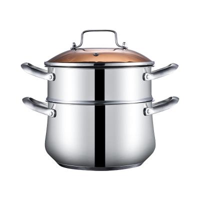 China Durable 304 2 Layers Stainless Steel Steamed Fish Rack Soup Cooking Pot Double Layer Cooking Pot With Glass Lid for sale