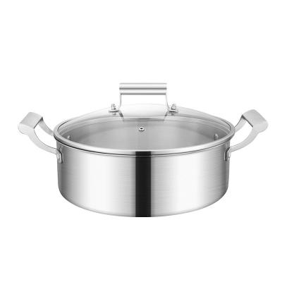 China Double Handle Restaurant Soup Pot Sustainable Casserole Pot Stainless Steel Cooking Pots With Glass Lid for sale