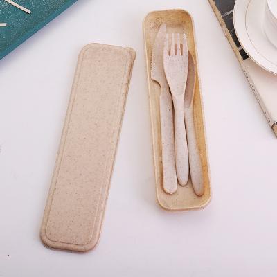 China OEM Eco Custom Cheap Colorful Portable Picnic Wheat Biodegradable Plastic Straw Spoon Fork Knife Flatware Travel Cutlery Box Set for sale