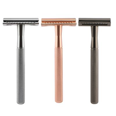 China 100% Metal Single Blade Stainless Steel Brass Handle Long Double Edge Safety Razor 3 Pieces for sale