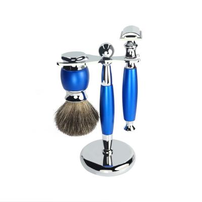 China Customized silver single stainless steel badger brush men bamboo eoc-friendly shaving brush stand shaving razor set for sale