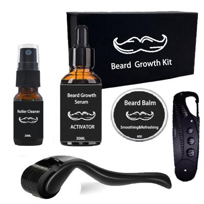 China Luxury Beard Oil Growth Regenerating Serum Set Box Wash Roller Wax Balm Cream Butter Men Beard Grooming Kit for sale