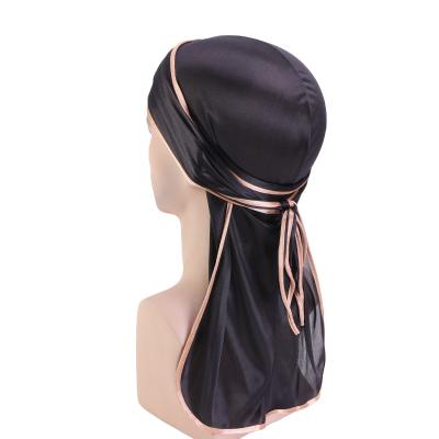 China Compression Nylon Classic Bright Multi Classic Elastic Bandana Long Tail Satin Color Silky Durag Hat for sale