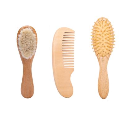 China Waterproof Newborn Natural Wooden Soft Wool Hair Brush Head Comb Infant Head Massager Bath Brush Comb Set For Kids for sale