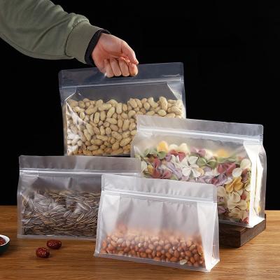 China Custom Clear Plastic Pouches Moisture Proof Food Nuts Storage Opening Wide Flat Bottom Bag With Zipper And Handle Gift Bag for sale