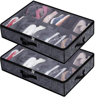 China Modern Under Bed Shoe Storage Organizer For Closet Fits Sturdy 24 Pairs Underbed Shoe Container Boxes With Cover Black With Printing for sale