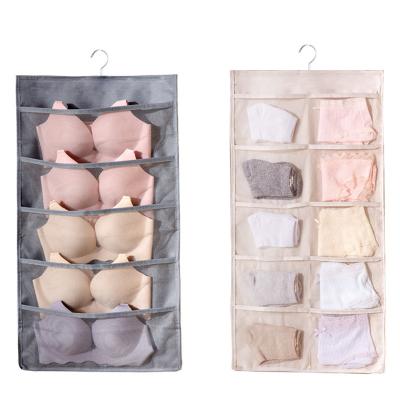 China New CLASSIC underwear storage bags bangs double-sided bra underwear organize bag dormitory fabric 16grid wall mounted hanging bag for sale