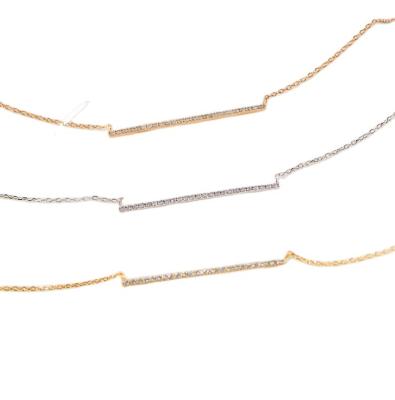 China TRENDY 18k Solid Gold Tiny Bar Necklace With Fine Diamond Natural Necklace Jewelry Maker New Latest Gold Design for sale